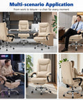 Big And Tall Office Chair 400lbs With Wide Memory Foam Seat And Spring Pack Boss Level Comfort Reclining Desk Chair With Footrest Ergonomic Heavy Duty High Back Computer Chair In Khaki in various office settings.