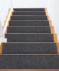 Non Slip Stair Treads Carpet 8x30 Inches Pack Of 15 Peel And Stick Self Adhesive Step Mats For Wooden Stairs Dark Grey