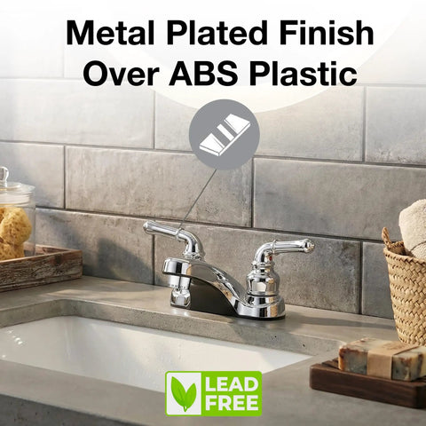 Lynden Bathroom Sink Faucet With Chrome Finish, Dual Levers For Quick Temperature And Water Pressure, installed on a sink