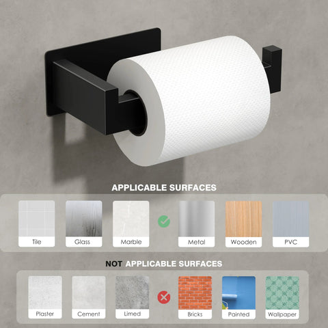 Matte Black Self Adhesive Toilet Paper Holder Wall Mount Rustproof SUS304 Stainless Steel No Drilling Easy Install For Bathroom Kitchen Washroom And RV on various surfaces