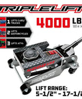 2 Ton Triple Lift Floor Jack for Cars Trucks Motorcycles ATVs with Lift Range 5.5 to 17.5 Inches and Locking Safety Bar