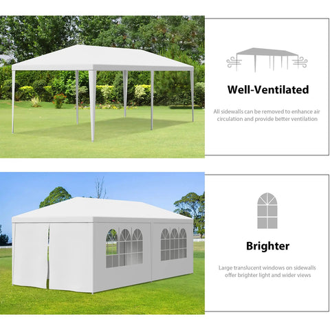 Outdoor White Waterproof Gazebo Tent With Removable Sidewalls And Windows Ten By Twenty Feet Heavy Duty Event Shelter
