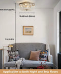 Room with ceiling light fixture, sofa, and decorations, showcasing height of ceiling 8.66-19.68 inches. Text reads 'Applicable to both high and low floors'.