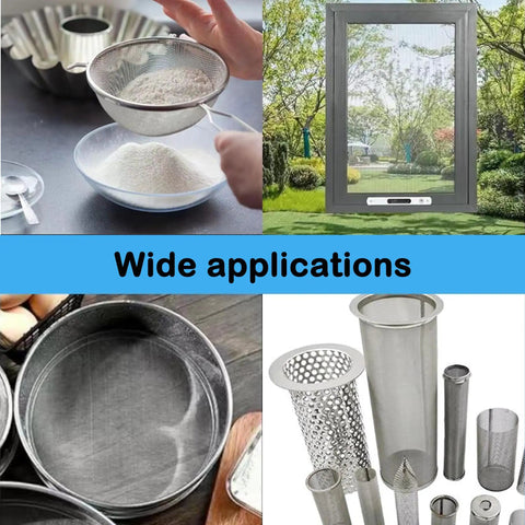 Collage showing uses of 20 Mesh Stainless Steel Window And Door Mesh Screen Roll 15.7x47.2 Inches With 1mm Openings