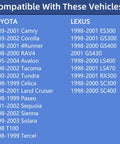 Compatibility chart for Gas Cap Replacement For 1989 Through 2004 Toyota Camry Corolla 4Runner RAV4 Avalon Tacoma Tundra Sequoia Sienna Solara T100 Tercel Lexus ES300 GS300 GS400 LS400 And More Models 77310 48020 Fuel Tank Cap showing model years.