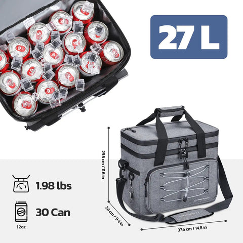 Portable Collapsible Soft Cooler Bag With Double Deck Design For 24 30 60 Cans Leakproof Ice Chest For Beach Camping And Grocery Grey