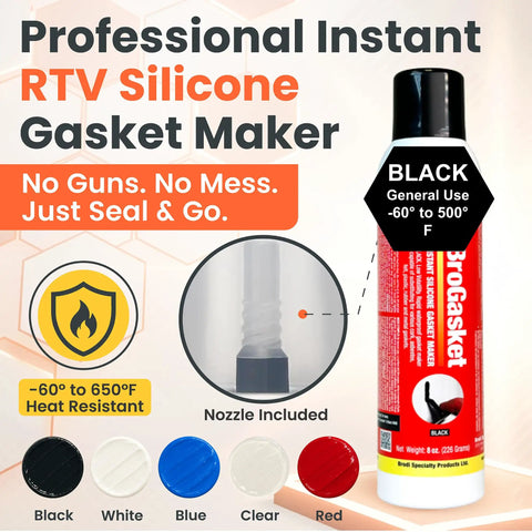 Professional Instant RTV Silicone Gasket Maker black tube with auto-dispensing nozzle, heat resistant up to 650°F