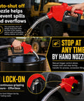 Auto shut-off nozzle for Heavy Duty Diesel Fuel Transfer Pump Handling 17 Gallons Per Minute With A Beefy 380W Motor.
