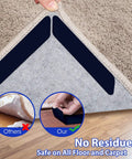 16 Piece Rug Tape Kit Dual Sided Washable Removable Non Slip Adhesive Rug Stopper Keeps Rugs Put In Place On Hardwood Floors And Tile Prevents Curling And Slipping For Pets And Busy Living Rooms with close-up of rug corner secured