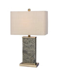 Stone And Metal Table Lamp 26 Inch, Natural Stone And Antique Brass Finish With Designer Oatmeal Shade, Modern Rustic Vibe