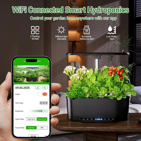 Smart Indoor Hydroponics Growing System Kit With 15 Pod Herb Garden, 30 Inch Adjustable Height, 36W Grow Light, App Control Displayed