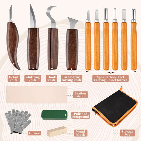 Beginner Friendly Wood Carving Kit Dope 10 Piece Set With 4 Carving Knives And 6 Chisels Wood Whittling Starter Kit Includes Leather Strop