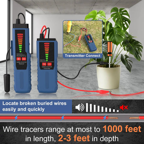 Underground Wire Locator With Earphone For Buried Cables And Breakage Detection Cable Detector showing 1000 ft detection range