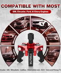 Harmonic Balancer Puller Set For Crankshaft Dampers 3 Jaw Pulley Removal Tool with GM Chrysler Ford car images compatibility chart