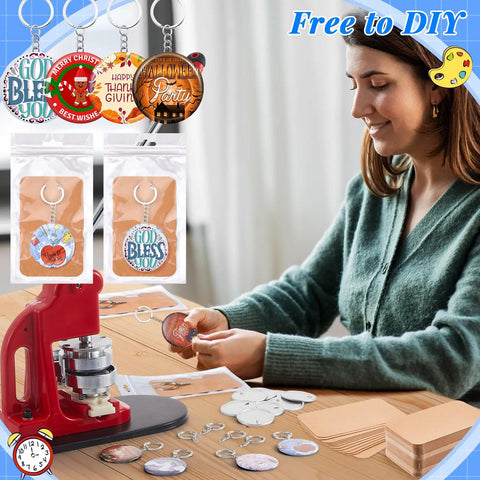 DIY Button Maker Kit For 100 Sets 58mm 2 And A Quarter Inch Includes Metal Shells Plastic Films Backing Parts Bags Cards And Keychains