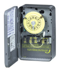 No-Nonsense Electric Water Heater Timer With Steel Case And External Override Switch, 10,000 Watts, 40 Amps, 250 Volts, 60 Hz, Durable Steel Housing, Morning And Evening Hot Water Schedule, internal view with override switch visible.