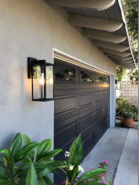 Outdoor Wall Sconce Light Fixture Set Modern Black Aluminum Wall Mount Lamps With Clear Glass Shade 2 Pack Weatherproof