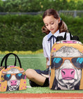 Lightweight Nylon Daypack With Insulated Lunch Box Cooler And Laptop Sleeve fits 15.6 inch, featuring a cow design, scratch resistant
