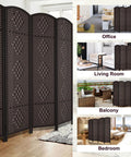 Tall Six Foot Room Divider Four Panel Privacy Screen Freestanding Wall Partition Dark Coffee Finish With Foldable Panels