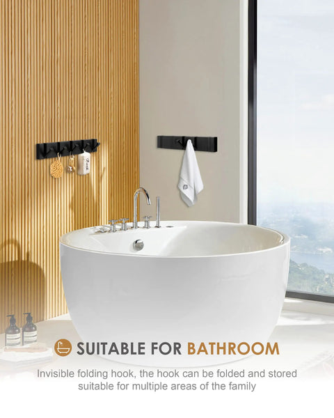 2 Pack Black Wall Hooks For Bathroom And Kitchen, Heavy Duty Towel And Coat Hooks, Wall Mounted above bathtub