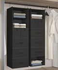 Six Shelf Hanging Closet Organizer With Five Drawers And Three Pockets Two Hooks Foldable Wardrobe Storage For Clothes And Accessories Non Woven Fabric Black in closet setting