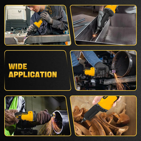 Man using Cordless Die Grinder Made As A Heavy Hitter With No Strings Attached Plays Nicely With Dewalt 20V Packs 24000 RPM Brushless Motor.