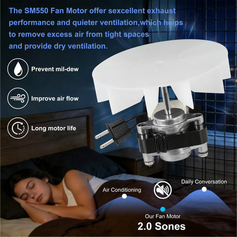 Universal Bathroom Exhaust Fan Motor Replacement Kit SM550 For 50 CFM 120V 3000 RPM with blower wheel, quiet operation