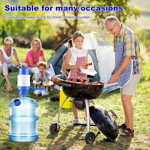 3 And 5 Gallon Water Jug Cap Reusable Silicone Replacement Lids For 55mm Standard Screw Crown Tops On Water Bottles And Dispensers Leak Free Non Spill Anti Splash 5 Pack shown with family barbecue in background