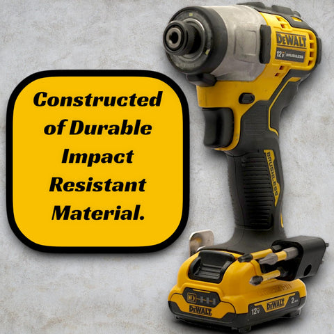 Six Bit Drill Bit Holder For Cordless Drills And Impact Drivers, Attaches To Factory Mount Visible On Yellow Power Tool