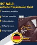 Mannol CVT NS-3 synthetic transmission fluid bottle, 4L, dark red container with silver cap and built-in handle