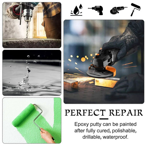 Two Part Epoxy Putty For Underwater And Above Water Repairs 8oz Pool Putty shown in various repair scenarios.