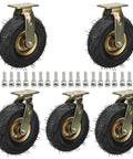 Heavy Duty Pneumatic Caster Wheels 5 Pack With Smooth Rollin Rubber Tires And Kickin Cold Rolled Steel Brackets For Quick Cart Setup And Rock Solid 1760 Lbs Load Capacity featuring rubber tires and steel brackets.