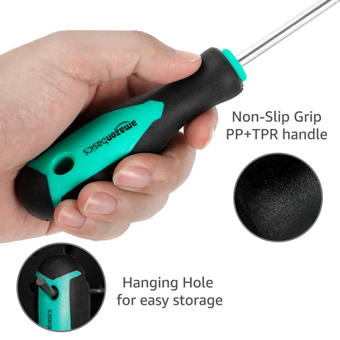 Close-up of hand holding screwdriver from Pink 12 Piece Magnetic Screwdriver Set With Non Slip Grips Built From Chrome Vanadium Steel