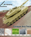 Dual RC Battle Tank Set With Infrared Shooting, Realistic Lights And Sounds, 1 28 Scale Abrams climbing on rocky terrain