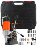 Heavy Duty Magnetic Drill Press 1650W Copper Motor with case, bits and accessories, ideal for steel and aluminum projects.