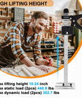 Heavy Duty 15.75-Inch Furniture Jacks 2-Pack, Portable Steel Tool displayed lifting 10.24 inches with tools in a workshop.