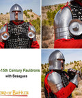 Medieval Spaulders With Knightly Besague 16 Gauge Steel Heavy Duty Shoulder Armor With Leather Straps For Reenactments