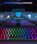 Compact 60 Percent Mechanical Gaming Keyboard Featuring Silky Linear Red Switches And Detachable Type C Cable Built For Sick Desk Setups And Lightweight Travel Rigs PC PS5 PS4 Black with RGB lighting and compatibility icons.
