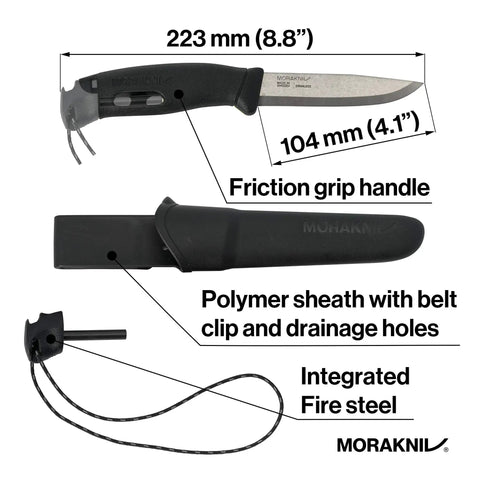 Companion Spark Stainless Steel Fixed Blade Knife with Sheath and Fire Starter for Camping Hiking Bushcraft and Survival