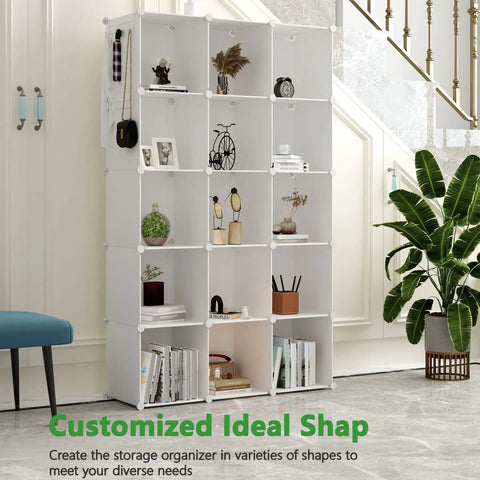 Modular Cube Storage Organizer For Home And Bedroom 16 Cube DIY Closet Shelves System in living room with books and decor