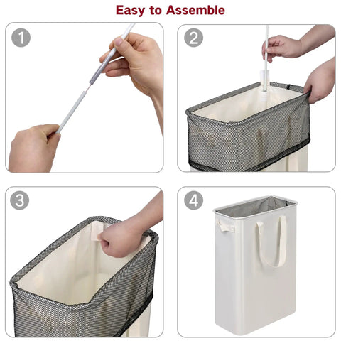 Assembly steps for Space Saving Skinny Laundry Basket For Narrow Spaces With Durable Handles Collapsible Dirty Clothes Hamper Tall Bin