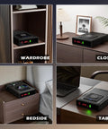 Biometric Gun Safe With Wireless Charging, 3 Quick Access Fingerprint Money Boxes in bedside drawer and table with digital clock
