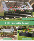 Metal Raised Garden Bed With Cover And Mini Greenhouse For Outdoor Planter Boxes Two Roll Up Windows Open Ended Base Backyard Veggie Growing Bed Weatherproof Black 72 By 36 By 37 Inches