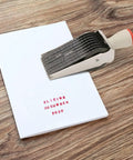 Workhorse Heavy Duty Industrial Metal Stamping Tool With Easy Peasy Adjustable Date Bands For Custom Paper Crafting Shipping Tags Pro Business Coding Marking Projects Built Tough on white paper with red stamped text.