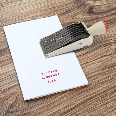 Workhorse Heavy Duty Industrial Metal Stamping Tool With Easy Peasy Adjustable Date Bands For Custom Paper Crafting Shipping Tags Pro Business Coding Marking Projects Built Tough on white paper with red stamped text.
