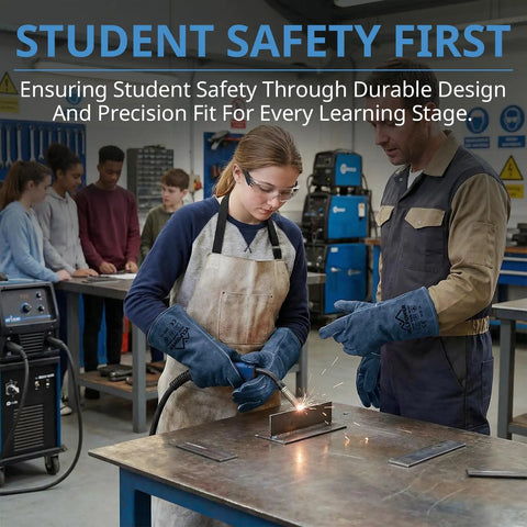 Students welding metal in workshop, supervised by instructor for safety education.