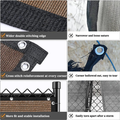 Privacy Fence Screen 6 Foot By 50 Foot Heavy Duty 170GSM HDPE Mesh Delivers 95 Percent Backyard Privacy With Reinforced Edges And Grommets For Chain Link And Wood Fences On Patios Balconies And Yards showing stitching and grommet details.