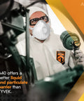 Worker wearing A40 Liquid And Particle Protection Coveralls With Zipper Front White Large Case Of 25, using machine in lab
