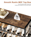Close-up of 8-Tier Tall Shoe Rack Organizer For Entryway And Closet with rustic brown wood top and metal frame, fits 24-32 pairs.
