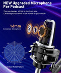 Detailed view of 16mm condenser microphone in the All In One Podcast Studio Kit With USB Audio Interface And Condenser Microphone For Smartphone And PC Perfect For Streaming Singing YouTube And Gaming Setup, showing cardioid polar pattern.
